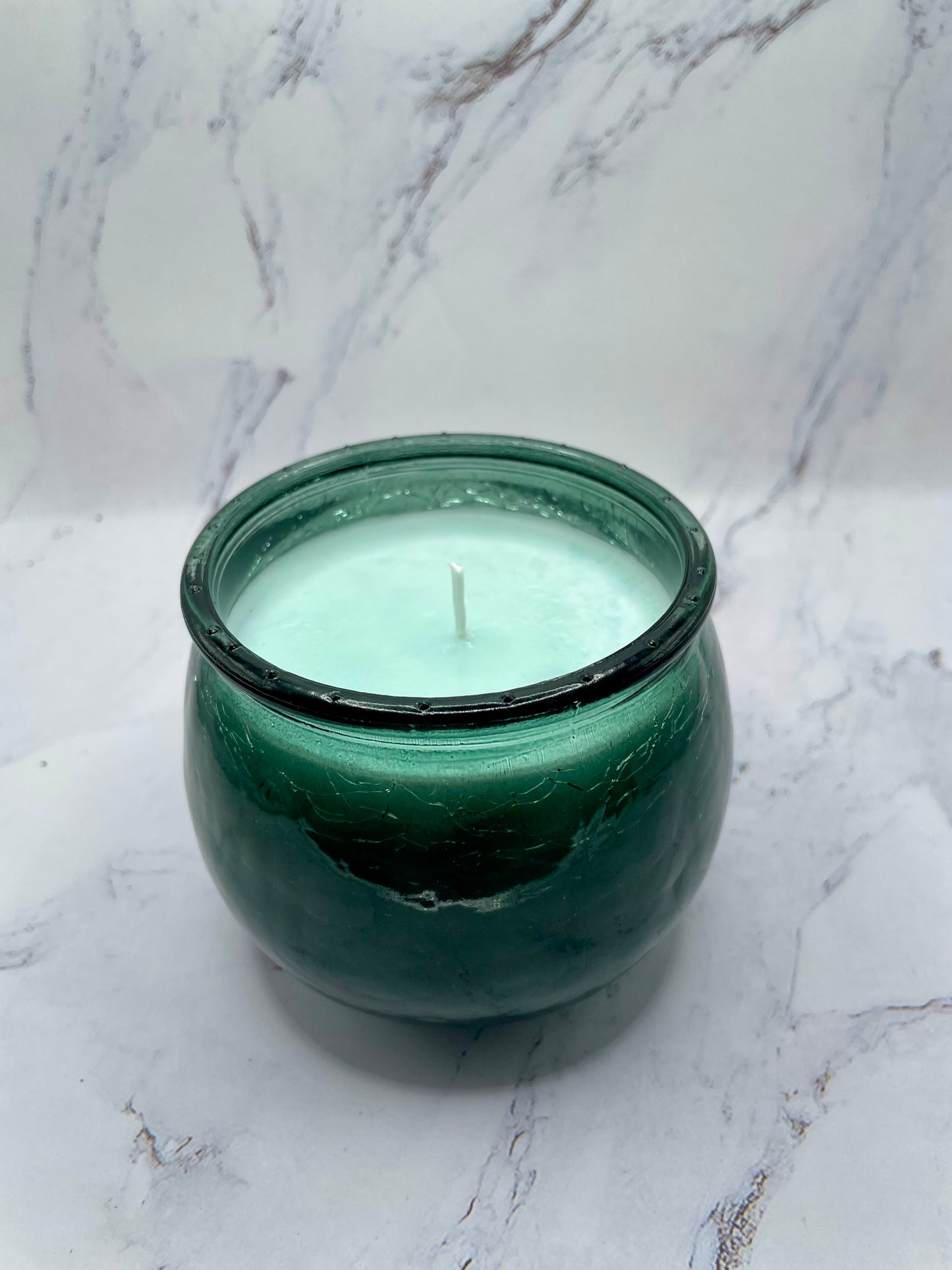 Green Cracked Glass Candle, Cactus & Sandalwood