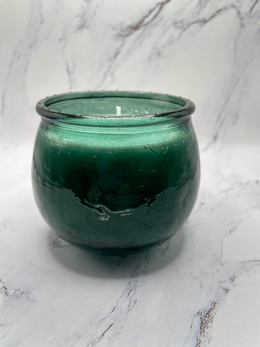 Green Cracked Glass Candle, Cactus & Sandalwood